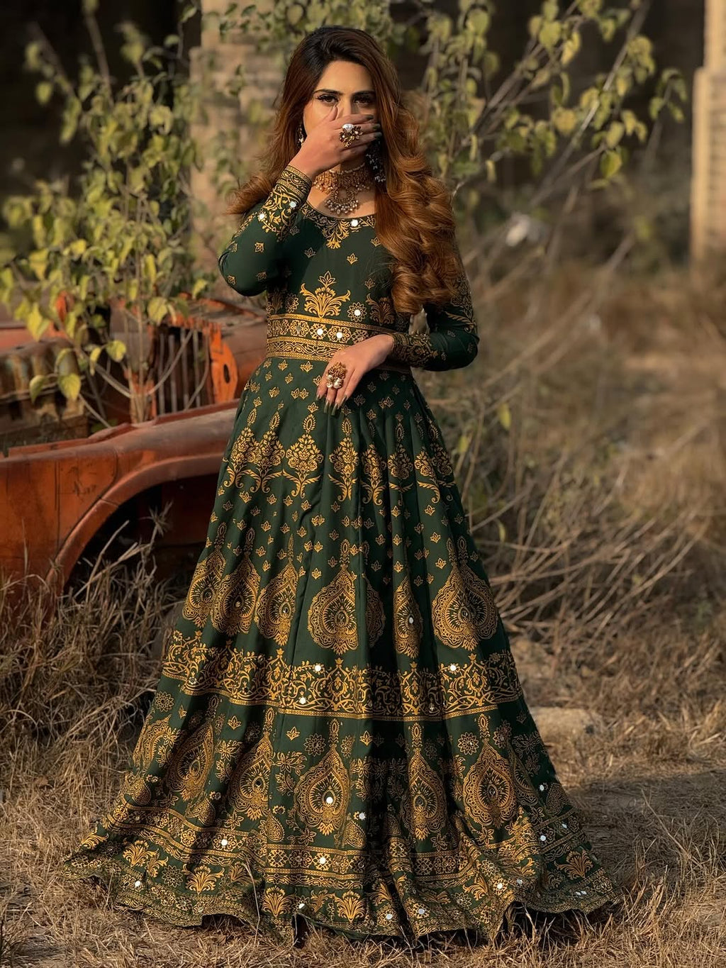 Zar-e-Noor Anarkali- Green