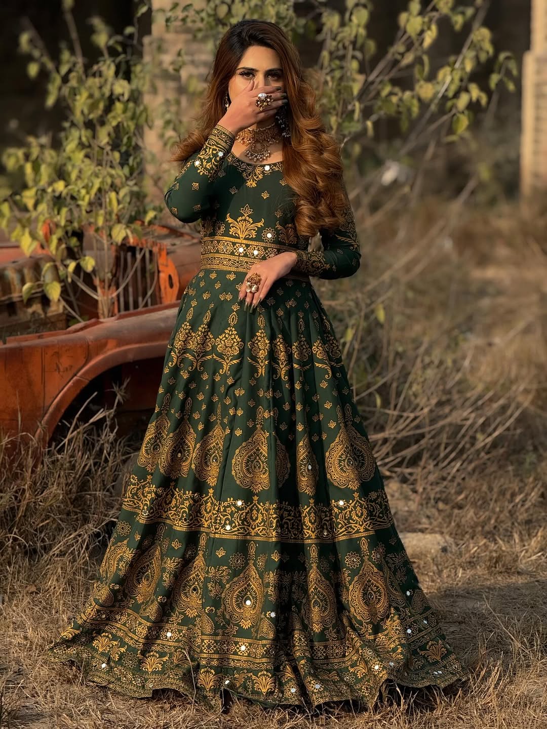 Zar-e-Noor Anarkali- Green