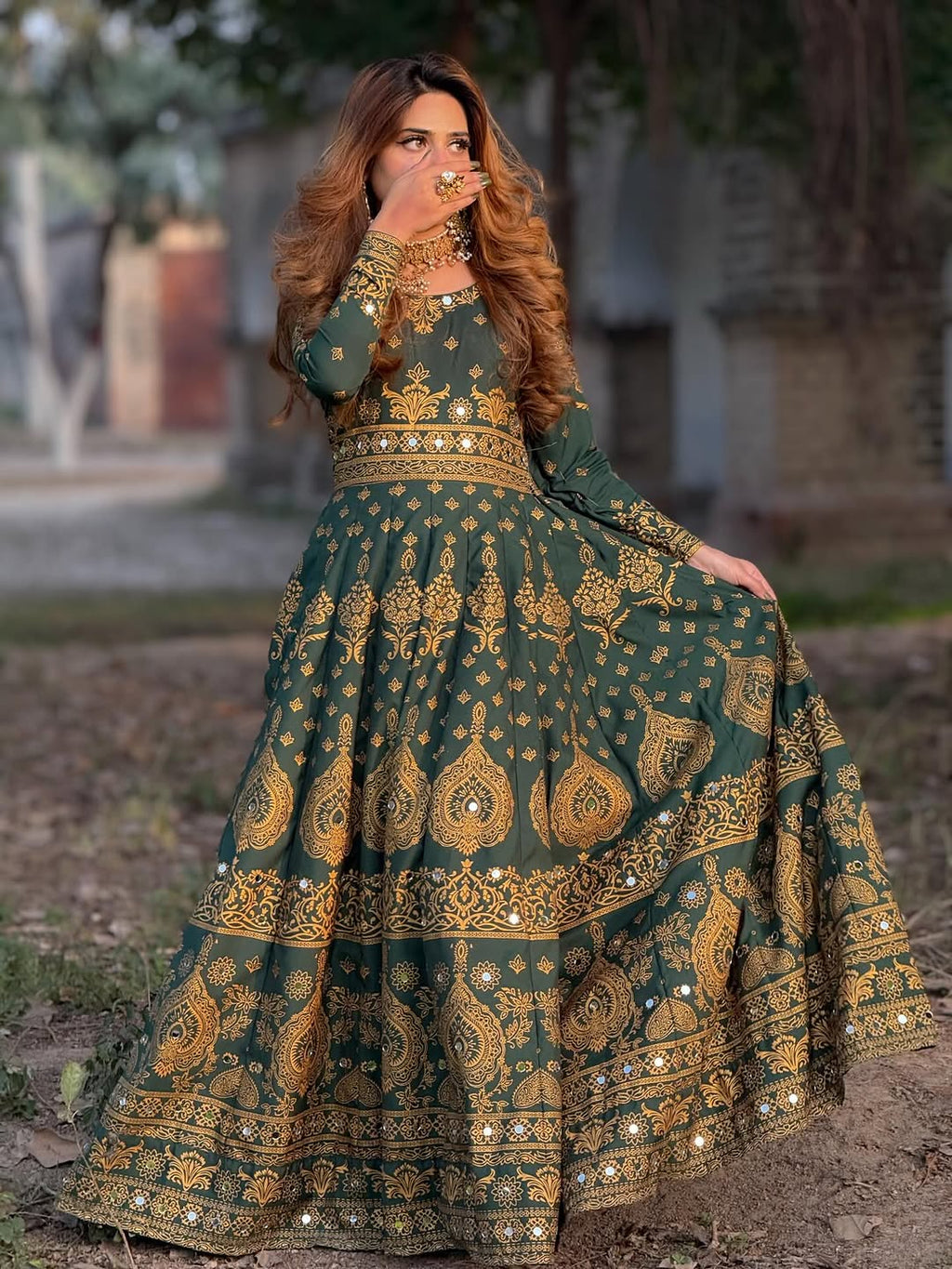 Zar-e-Noor Anarkali- Green