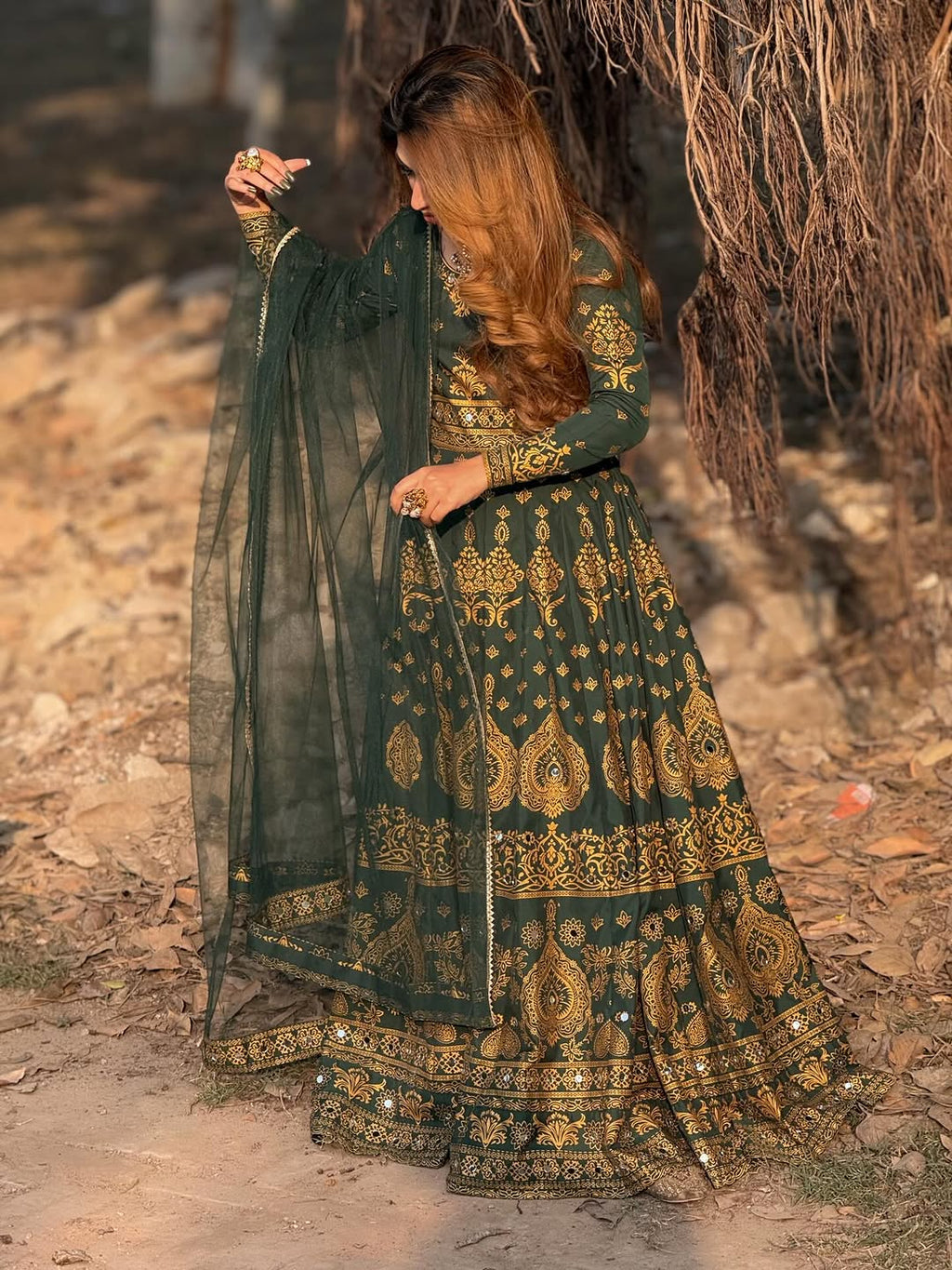 Zar-e-Noor Anarkali- Green