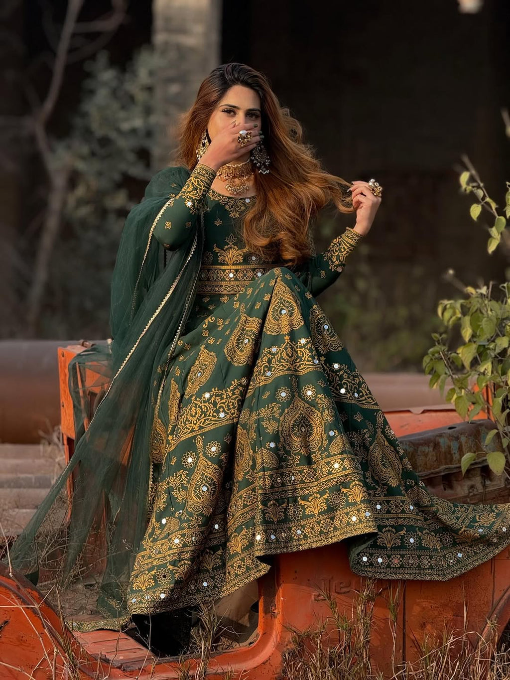 Zar-e-Noor Anarkali- Green