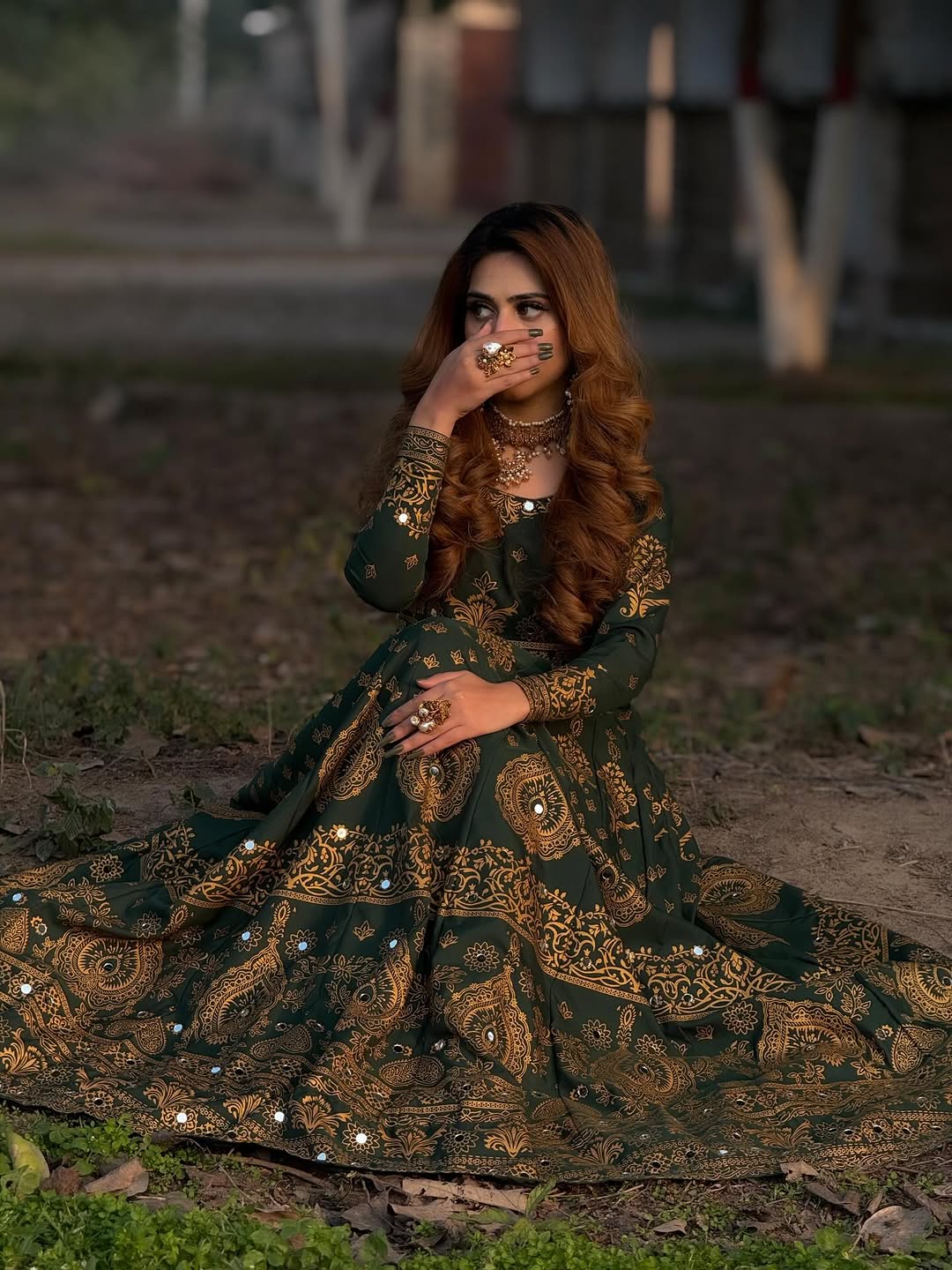 Zar-e-Noor Anarkali- Green