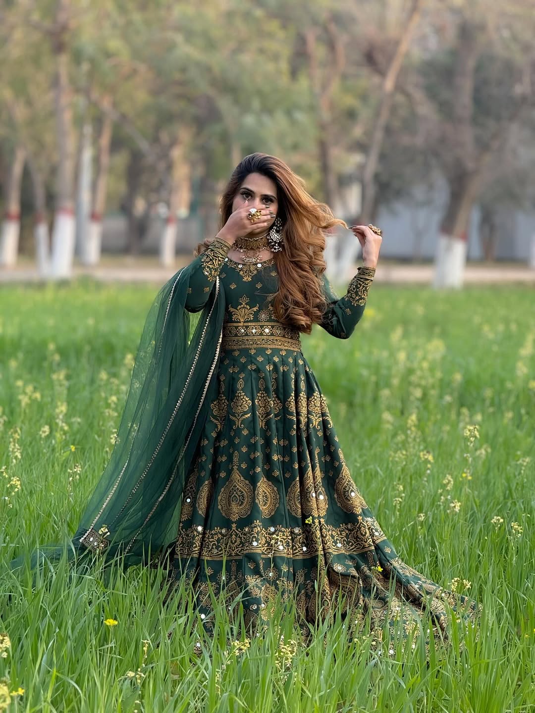 Zar-e-Noor Anarkali- Green